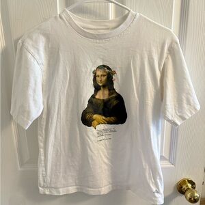 White Graphic T-Shirt with Mona Lisa Print Uniqlo Size S